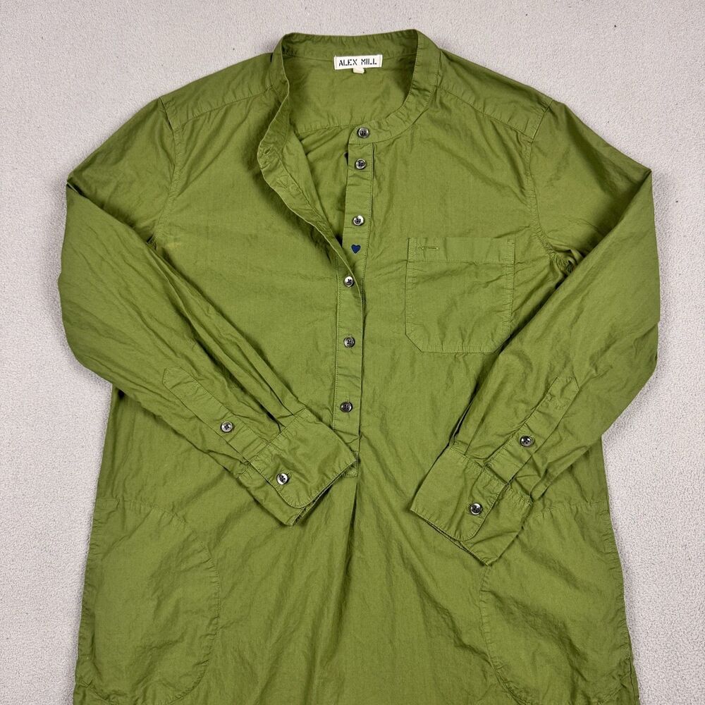 Alex Mill Womens M Olive Green Utility Military Shirt Dress Long Sleeve Cotton